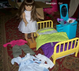 American Girl Pleasant Company Doll brown eye,  Bed,  vanity clothes hair access. 2