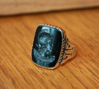 10kt Gold Ring Carved Onyx Cameo Greco - Roman Soldier Warrior Bust Size 8 Vintage