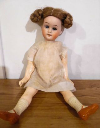 Antique Made In Germany 7 " Kestner Doll Bisque Real Teeth Molded Shoes & Wig