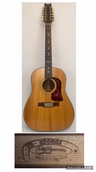 Vintage George Washburn 12 String Acoustic Guitar Band Music Wood Instrument 1 2