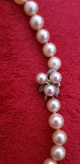 Vintage 14k White Gold & Diamond Pearl Necklace 14.  5 " L