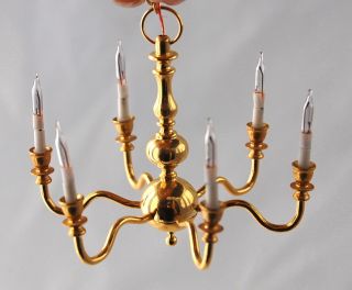 Vtg Clare - Bell Brass Colonial 6 Arm Chandelier Electric Flame Candle Artisan