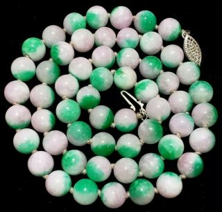 Antique Art Deco 21 " Hand Knotted Jade Bead Necklace W/ Sterling Clasp 42 Grams