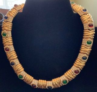 Vintage Signed Ciner Jeweled Statement Necklace - Gold Toned Choker