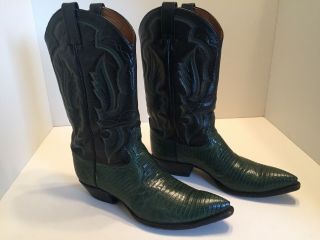 Tony Lama Vintage Men’s Black Green Lizard Skin Cowboy Boots Size 10.  5 D