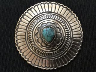 Old Pawn Vintage Navajo Handmade Sterling Turquoise Sun Symbol Brooch Pin