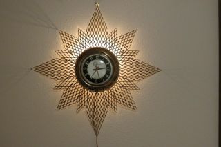 Vintage,  Mid - Century Modern Mastercrafters " Starburst ",  Lighted Wall Clock,  Gold