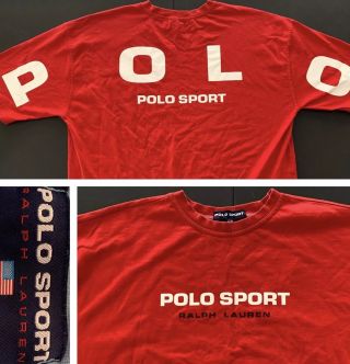 Vintage Polo Ralph Lauren Sport T - Shirt 90s Spell Out Stadium Snow Beach P - Wing