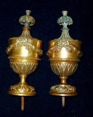 French Antique Large Solid Bronze/brass Post Finials 17 X 8 Cm