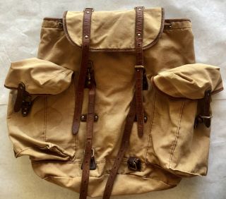 Vintage Ralph Lauren Leather & Canvas Drawstring Buckle Backpack