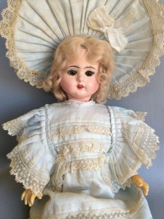 Antique German Paper Mache Doll Great Orig Clothes&bonnet Glass Eyes Mohair Wig