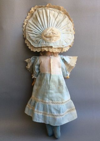Antique German Paper Mache Doll Great Orig Clothes&Bonnet Glass Eyes Mohair Wig 3