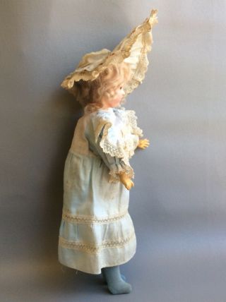 Antique German Paper Mache Doll Great Orig Clothes&Bonnet Glass Eyes Mohair Wig 4