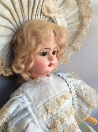 Antique German Paper Mache Doll Great Orig Clothes&Bonnet Glass Eyes Mohair Wig 5