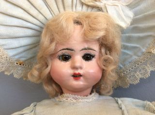 Antique German Paper Mache Doll Great Orig Clothes&Bonnet Glass Eyes Mohair Wig 6