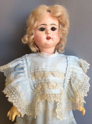 Antique German Paper Mache Doll Great Orig Clothes&Bonnet Glass Eyes Mohair Wig 7