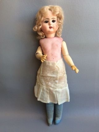 Antique German Paper Mache Doll Great Orig Clothes&Bonnet Glass Eyes Mohair Wig 8