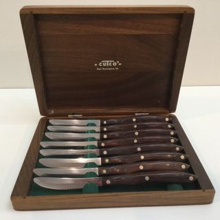 Vintage Cutco 1059 8 - Knife Set Of Steak Knives W/ Walnut Box -