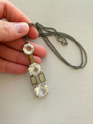 Vintage Antique Art Deco Lemon Ice Crystal Paste Open Back Long Necklace