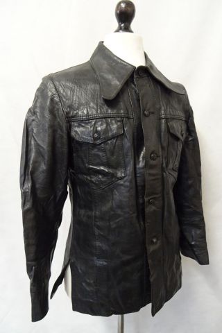 Men ' s Vintage 70 ' s Black Leather Safari Blazer Jacket Size 38R CC9505 3