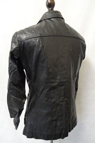 Men ' s Vintage 70 ' s Black Leather Safari Blazer Jacket Size 38R CC9505 4