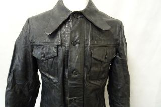 Men ' s Vintage 70 ' s Black Leather Safari Blazer Jacket Size 38R CC9505 5