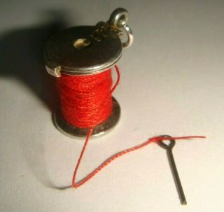 Rare Vintage Silver Opening Nuvo Red Cotton Reel & Needle Charm