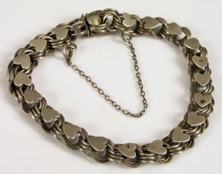 Vintage Designer Signed Jb Sterling Silver Heart & Charm Bracelet Safety Chain