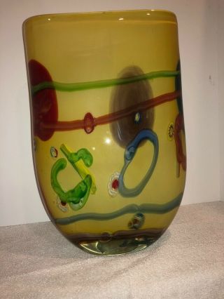 Vintage MCM Art Glass Hand Blown Vase Large 14.  5 