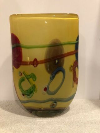 Vintage MCM Art Glass Hand Blown Vase Large 14.  5 