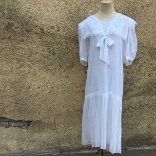 Gunne Sax Jessica White Floral Sailor Collar Slip Dress Vintage Wedding Size 13