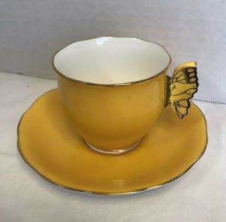 Vintage Royal Albert Yellow Art Deco Butterfly Handle Tea Cup Saucer Porcelain