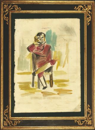 Pablo Picasso Hand Signed Vintage Watercolor Abstract Boy Figure Rare