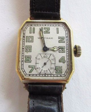 Choice Mens Vintage Waltham Solid 14k Gold Wrist Watch & 14k Buckle - Repair - Nr
