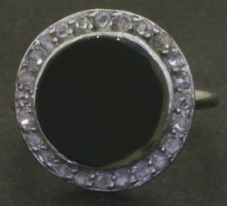 Antique Art Deco 14k Wg 0.  50ct Diamond & 12.  0mm Onyx Cocktail Ring Size 6