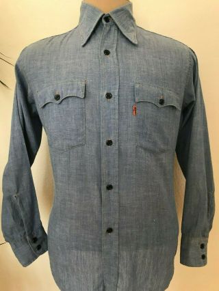 Vintage 70s Levis Orange Tab Western Chambray Shirt Size M