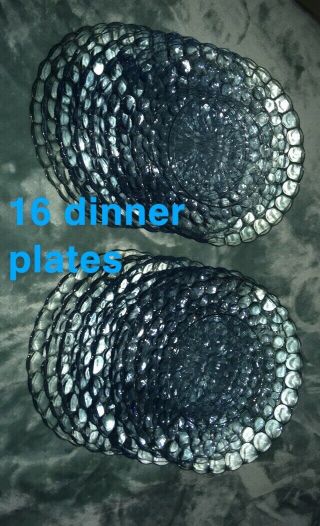 Vintage Anchor Hocking Blue - Bubble Dinner Plates.  Depression Era.  16 Plates