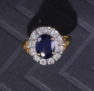 Vintage 14k Yellow & White Gold Natural Blue Sapphire Diamond Ring