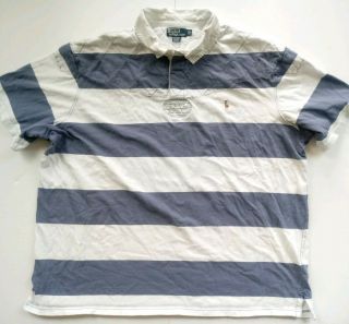 Vintage Polo By Ralph Lauren Men 4xb Big Blue & White Striped Polo Rugby Shirt