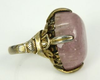 Old Vintage Chinese Pink Quartz Vermeil Over Silver Bold Expandable Band Ring