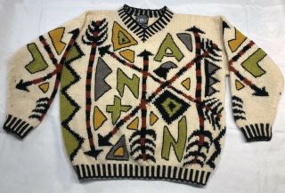 Vintage Jenny Kee Designer Australia Wool Knit Sweater Native Tones Medium