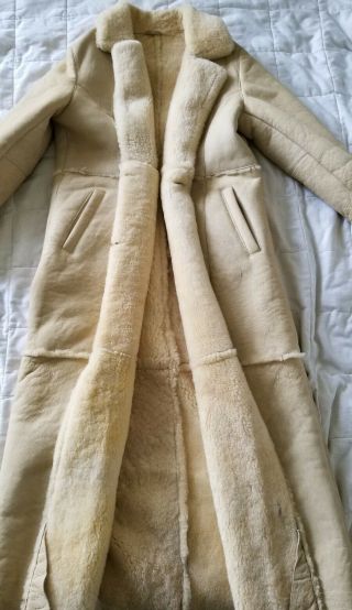 Full length shearling coat double breasted sheepskin trench ivory M 2
