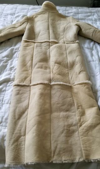 Full length shearling coat double breasted sheepskin trench ivory M 3
