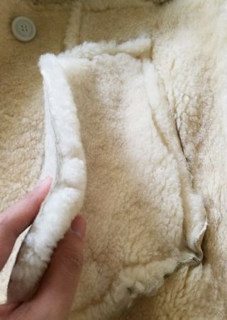 Full length shearling coat double breasted sheepskin trench ivory M 4