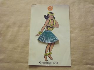 Vintage Wwii Greetings 1944 Hula Dancer Girl Paper Calendar