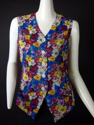 Jil Sander - 1990s Floral Silk Georgette Waistcoat,  Size - 6