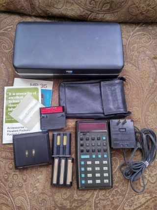 Vintage Hp - 35 Calculator Full Package Plus Extra Battery Charger Station