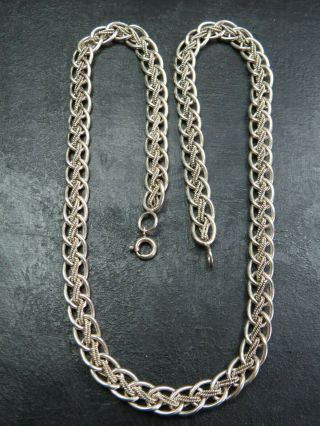 Vintage Sterling Silver Flat Fancy Link Necklace Chain 16 Inch C.  1990