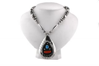 Ladies Vintage Navajo A.  White Signed Sterling Silver Turquoise Coral Necklace