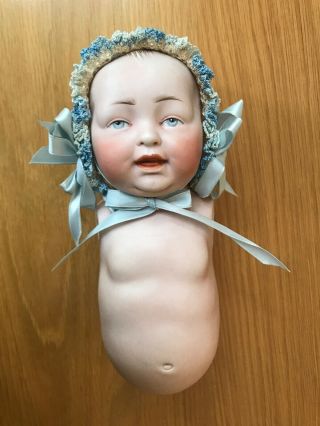 8 " Antique All Bisque Kestner Baby Doll Torso With Bonnet